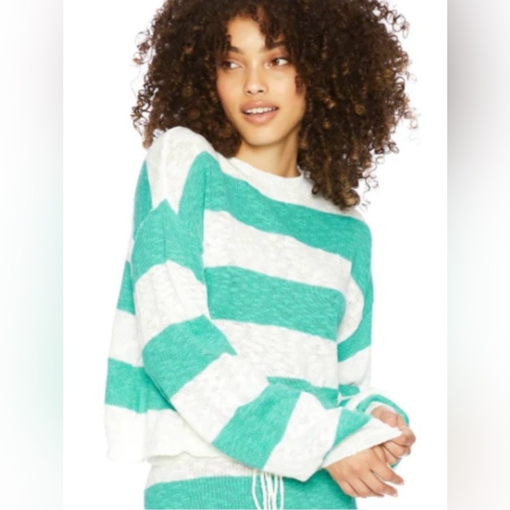 Beach Riot Ava Sweater NWT Green White Stripe Crewneck Knit Top Size M